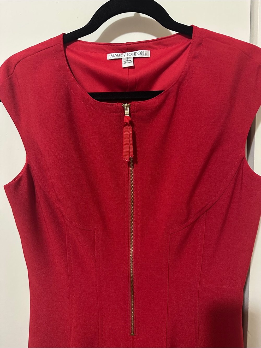 Maggy London Vibrant Red Zip-Front Midi Dress